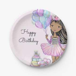 Glittery Birthday African American Girl Unicorn P Pappteller