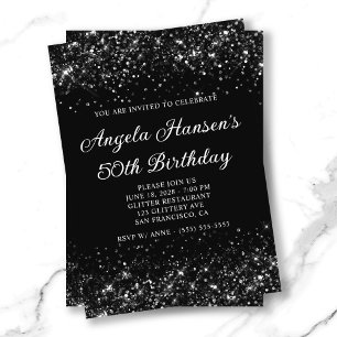 Glittery Black 50. Geburtstag Einladung