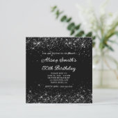 Glittery Black 50. Geburtstag Einladung (Stehend Vorderseite)