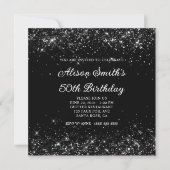 Glittery Black 50. Geburtstag Einladung (Vorderseite)