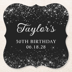 Glittery Black 50. Geburtstag Untersetzer