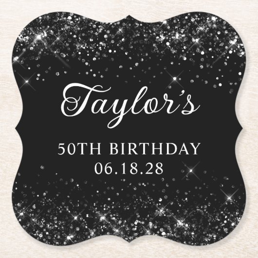 Glittery Black 50. Geburtstag Untersetzer (Vorderseite)
