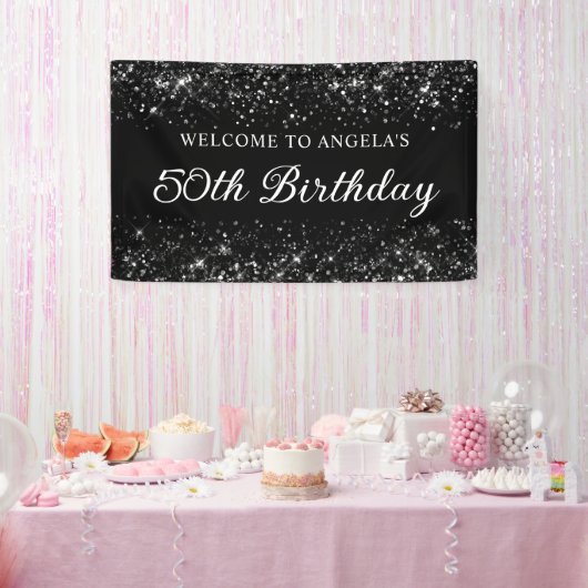 Glittery Black 50. Geburtstag Willkommen Banner (Party)