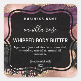 Glittery Black Agate Body Butter Labels Quadratischer Aufkleber