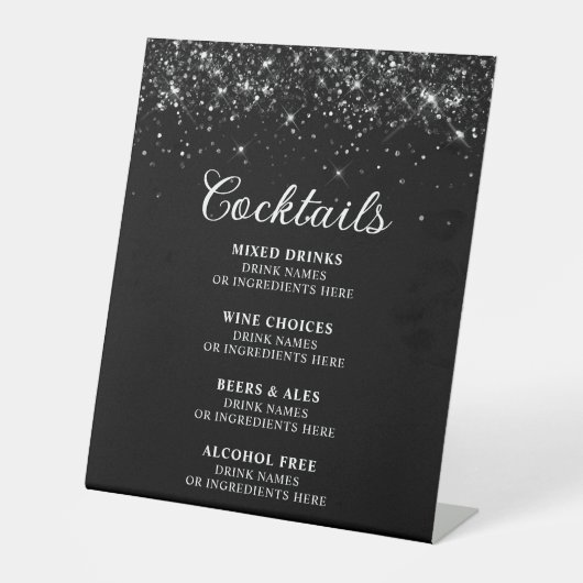 Glittery Black Cocktails Bar Menu Sockelschild (Vorderseite)