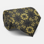 Glittery Black Imitats Gold Metallic Damask Muster Krawatte (Gerollt)