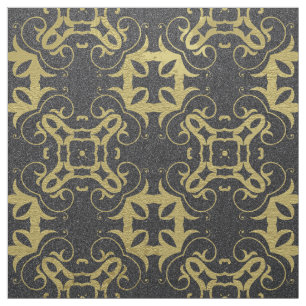 Glittery Black Imitats Gold Metallic Damask Muster Stoff