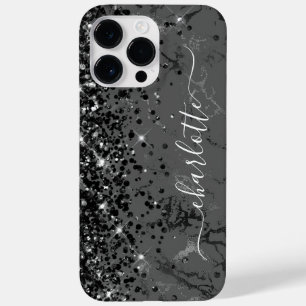 Glittery Black Marble Glam Girly Signature Case-Mate iPhone 14 Pro Max Hülle