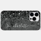 Glittery Black Marble Glam Girly Signature Case-Mate iPhone Hülle (Rückseite (Horizontal))