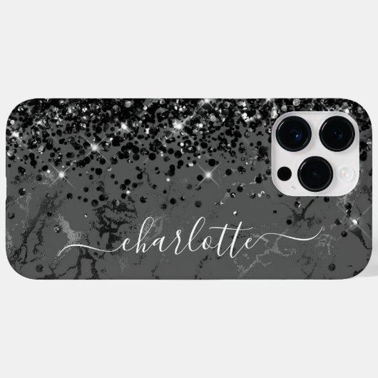 Glittery Black Marble Glam Girly Signature Case-Mate iPhone Hülle (Rückseite (Horizontal))