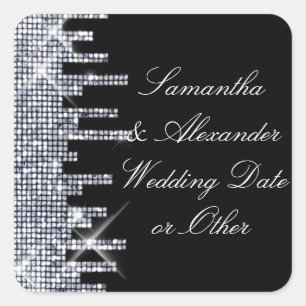 Glittery Black/Silver Glamour Wedding Custom Quadratischer Aufkleber