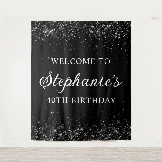 Glittery Black Willkommen am 40. Geburtstag Wandteppich (Vorderseite)