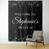 Glittery Black Willkommen in Sweet 16 Geburtstag Wandteppich (Beispiel)