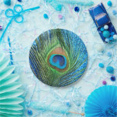 Glittery blauer Pfau Pappteller (Party)