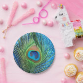 Glittery blauer Pfau Pappteller (Party)