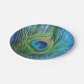 Glittery blauer Pfau Pappteller (Schrägansicht)