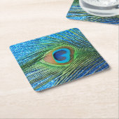 Glittery blauer Pfau Rechteckiger Pappuntersetzer (angewinkelt)