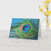 Glittery blaues Pfau-Feder-Stillleben Karte (Gelbe Blume)