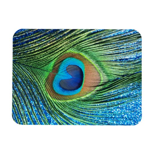 Glittery blaues Pfau-Feder-Stillleben Magnet (Horizontal)
