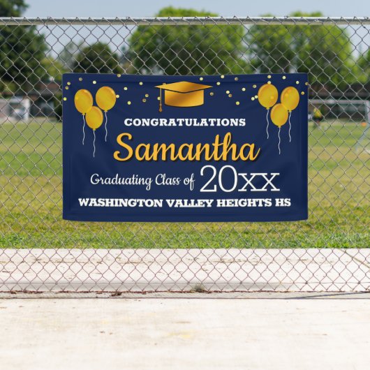 Glittery Blue and Yellow Graduation Banner (Insitu)