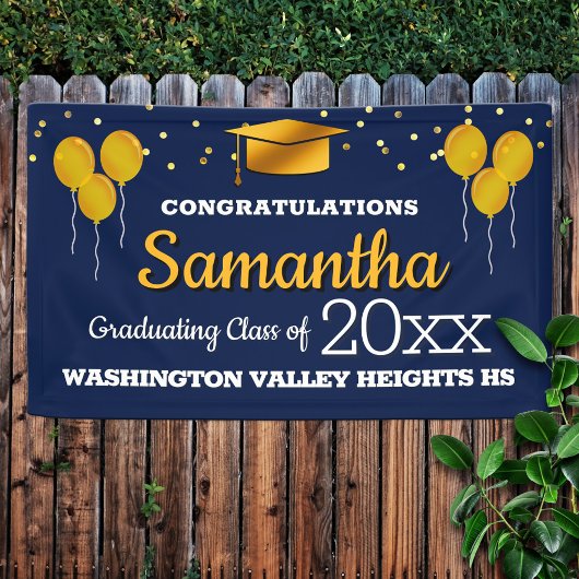 Glittery Blue and Yellow Graduation Banner