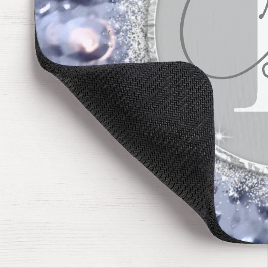 Glittery Blue Beads Monogram Mousepad (Ecke)