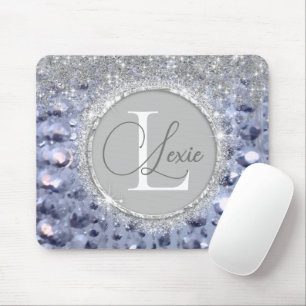 Glittery Blue Beads Monogram Mousepad