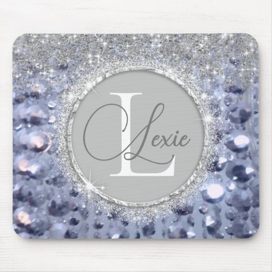 Glittery Blue Beads Monogram Mousepad (Vorne)