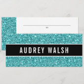 Glittery Blue Chic Sequin Black Gift Certificate Einladung (Vorne/Hinten)