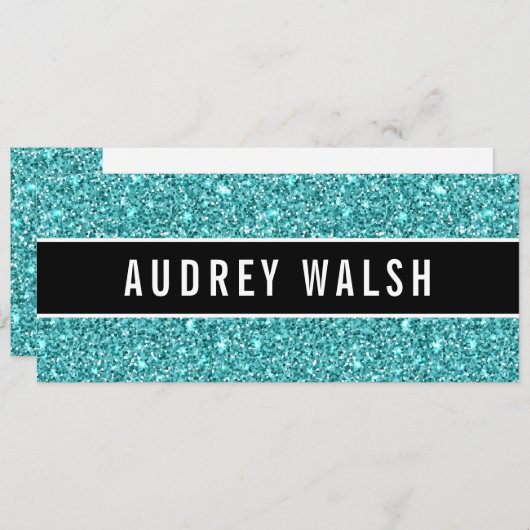 Glittery Blue Chic Sequin Black Gift Certificate Einladung (Vorne/Hinten)