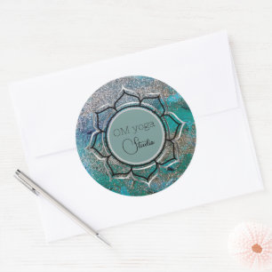 Glittery Blue Elegante OM Lotus Business Logo Runder Aufkleber