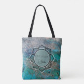 Glittery Blue Elegante OM Lotus Business Logo Tasche (Rückseite)