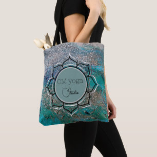 Glittery Blue Elegante OM Lotus Business Logo Tasche