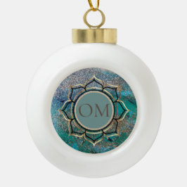 Glittery Blue Elegante OM Lotus Keramik Ball Chr Kugel-Ornament