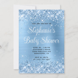 Glittery Blue Foil Online Registry Baby Dusche Einladung