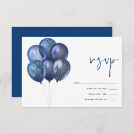 Glittery Blue Gold Balloons 60. Geburtstagsparty RSVP Karte