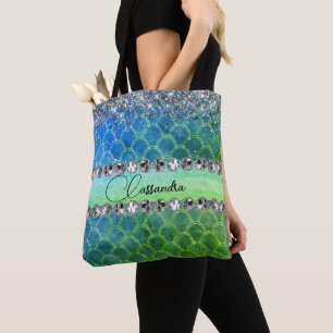 Glittery Blue Green Mermaid Diamond Bling Tasche
