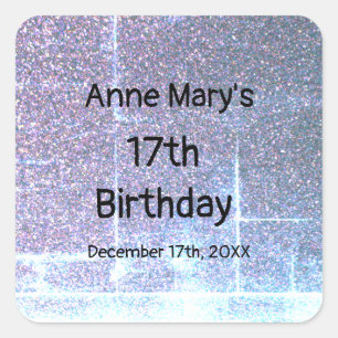 Glittery Blue Künstlerisch 17. Geburtstag Custom A Quadratischer Aufkleber