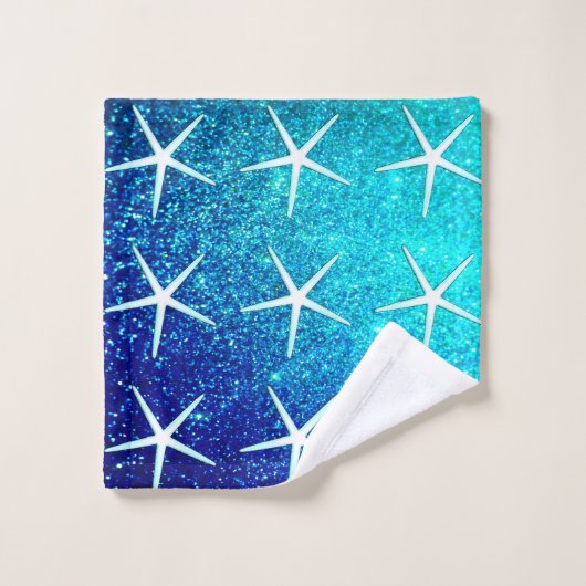 Glittery Blue Ombre Aquamarin Sparkle Starfish Mus Badhandtuch Set (Waschlappen)