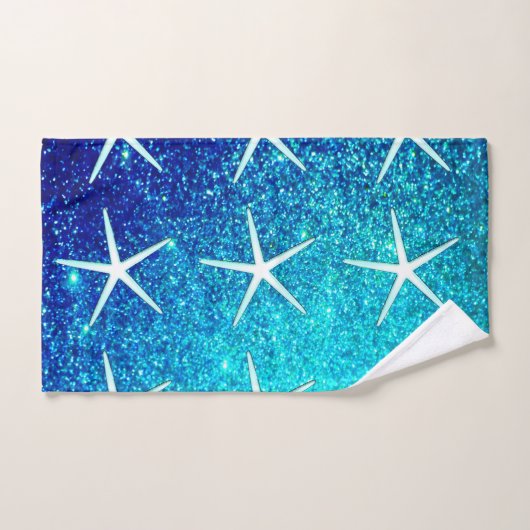 Glittery Blue Ombre Aquamarin Sparkle Starfish Mus Badhandtuch Set (Handtuch)
