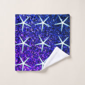 Glittery Blue Ombre Sparkle Starfish Muster Niedli Badhandtuch Set (Waschlappen)