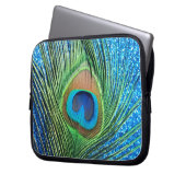 Glittery Blue Peacock Feather Still Life Laptopschutzhülle (Vorderseite Links)