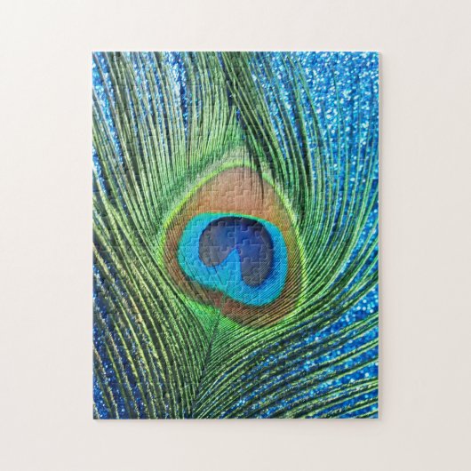Glittery Blue Peacock Feather Still Life Puzzle (Vertikal)