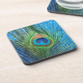 Glittery Blue Peacock Feather Still Life Untersetzer (Linke Seite)