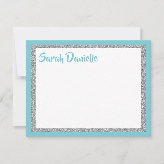 Glittery Blue & Silver Personalisiert Dankeschön C Dankeskarte (Vorderseite)