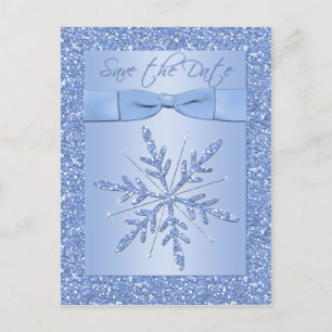 Glittery Blue Snowflake Save the Date Postcard Ankündigungspostkarte