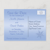 Glittery Blue Snowflake Save the Date Postcard Ankündigungspostkarte (Rückseite)