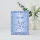 Glittery Blue Snowflake Save the Date Postcard Ankündigungspostkarte (Stehend Vorderseite)
