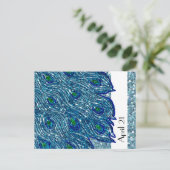 Glittery Blue Spangle Peacock Save the Date Ankündigungspostkarte (Stehend Vorderseite)