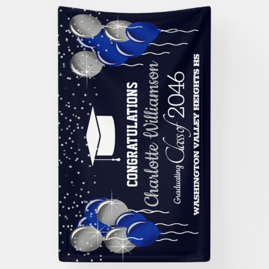 Glittery Blue und Silver Abschluss Banner (Vertikal)